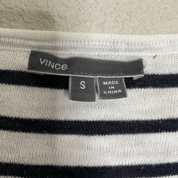 Vince Stripe Gray Trim Long Sleeve Shirt Small - Picture 2 of 7